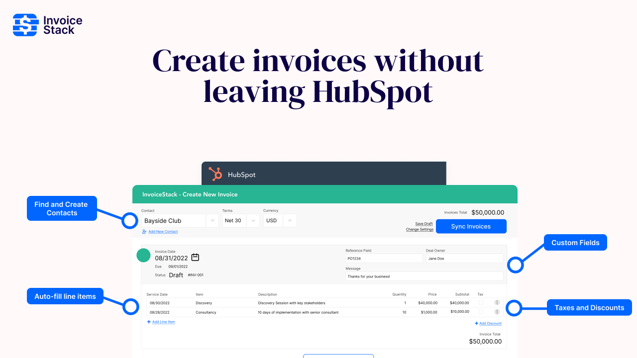 Create invoices without leaving HubSpot